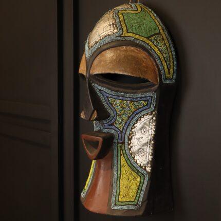 Emerald Mosaic Mask – African Beaded Wall Décor