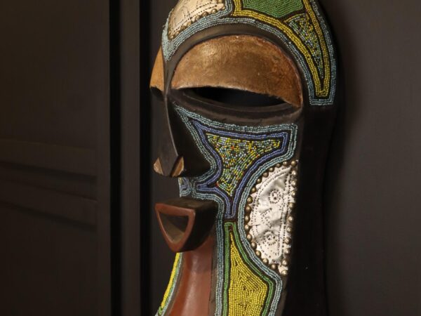 Emerald Mosaic Mask – African Beaded Wall Décor