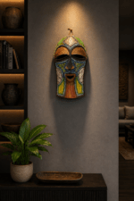 Emerald Mosaic Mask – African Beaded Wall Décor