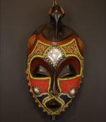 Crimson Bird Guardian Mask – African Beaded Wall Décor