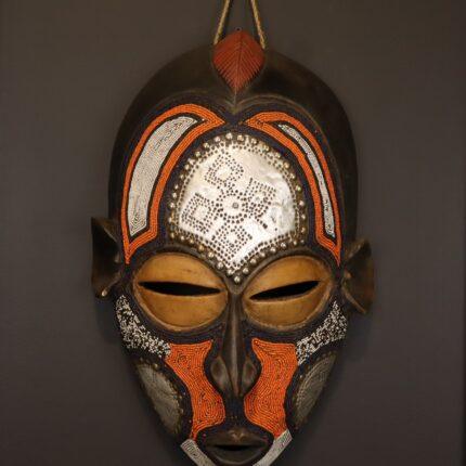 Ivory Ember Mask – African Beaded Wall Décor