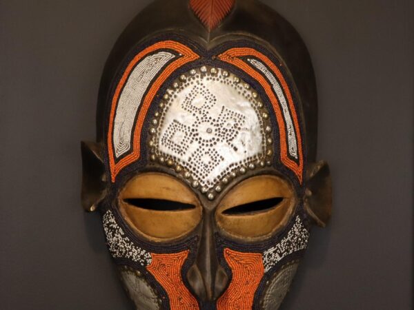 Ivory Ember Mask – African Beaded Wall Décor