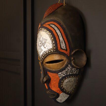 Ivory Ember Mask – African Beaded Wall Décor