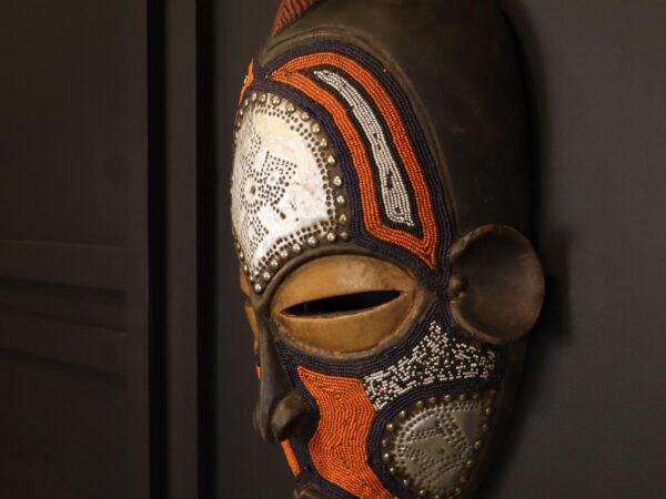 Ivory Ember Mask – African Beaded Wall Décor
