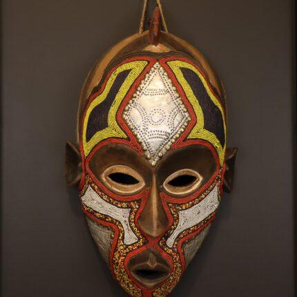 Golden Ember Mask – African Beaded Wall Décor