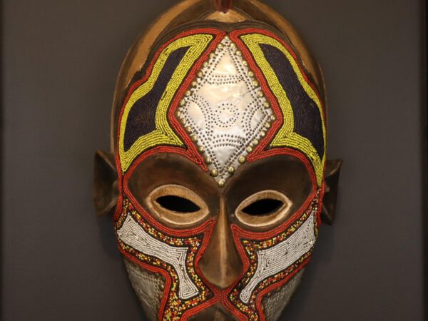 Golden Ember Mask – African Beaded Wall Décor