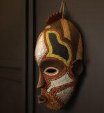 Golden Ember Mask – African Beaded Wall Décor