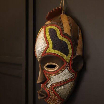 Golden Ember Mask – African Beaded Wall Décor