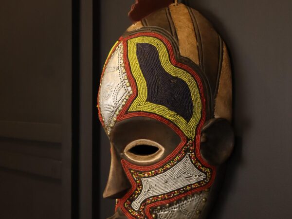 Golden Ember Mask – African Beaded Wall Décor