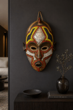 Golden Ember Mask – African Beaded Wall Décor