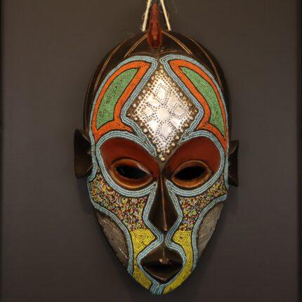 Turquoise Spirit Mask – African Beaded Wall Décor