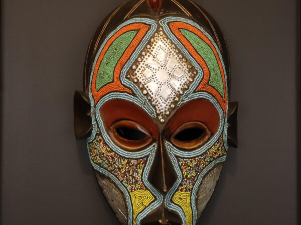 Turquoise Spirit Mask – African Beaded Wall Décor