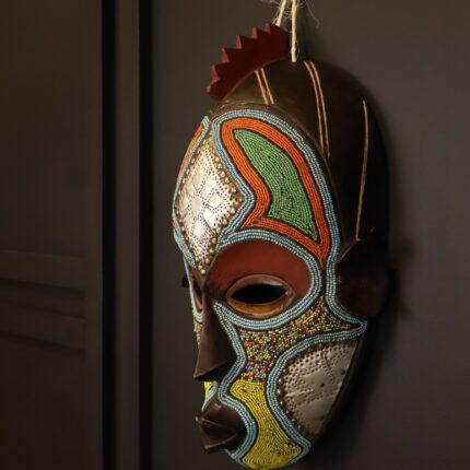 Turquoise Spirit Mask – African Beaded Wall Décor