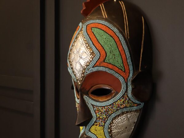 Turquoise Spirit Mask – African Beaded Wall Décor