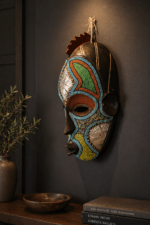 Turquoise Spirit Mask – African Beaded Wall Décor