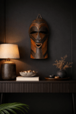 Chevron Harmony Mask – Handcrafted African Wooden Wall Décor