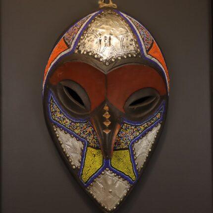 Royal Owl Spirit Mask – African Beaded Wall Décor