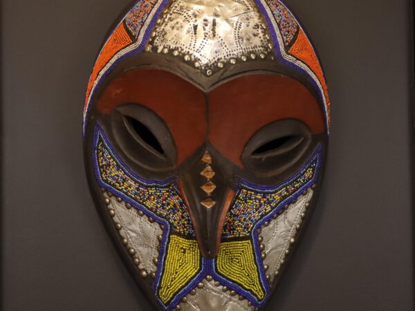 Royal Owl Spirit Mask – African Beaded Wall Décor