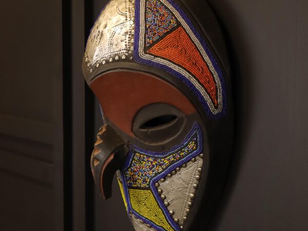 Royal Owl Spirit Mask – African Beaded Wall Décor