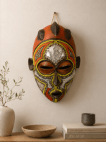Sun Crown Spirit Mask – African Beaded Wall Décor