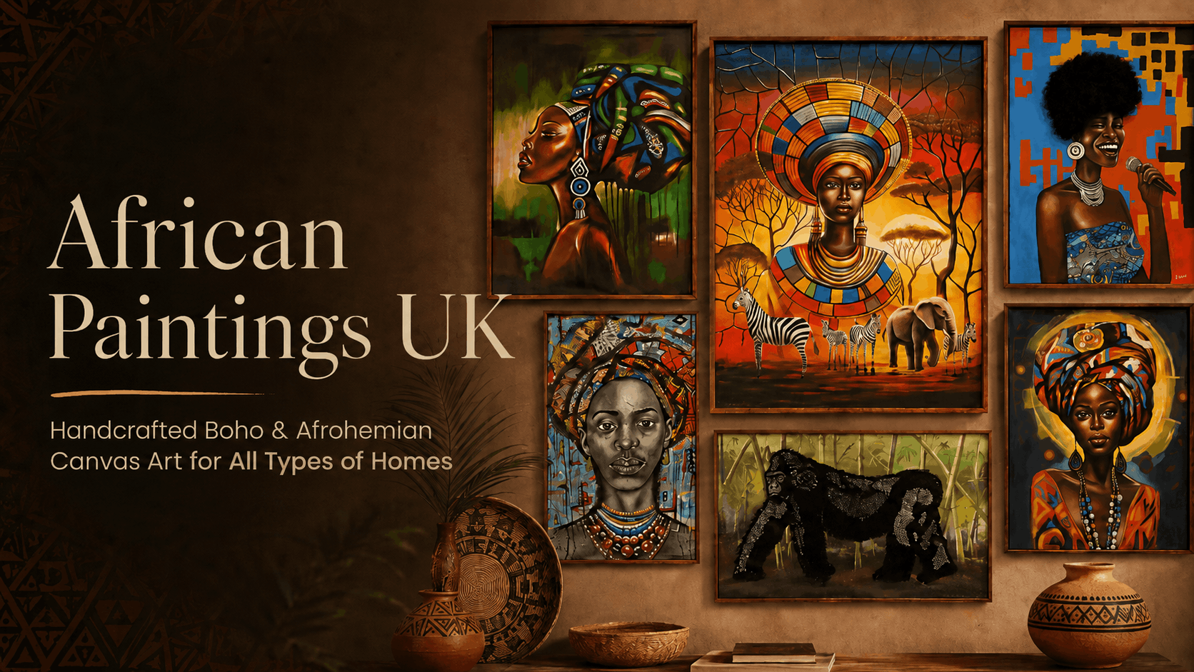 African Paintings UK: Handcrafted Canvas & Textile Wall Art for Boho And Afrohemian Homes